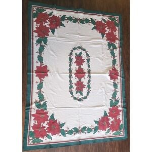 Christmas Holiday Poinsettia Tablecloth 67x48 inch Kmart Brand Vintage Rectangle